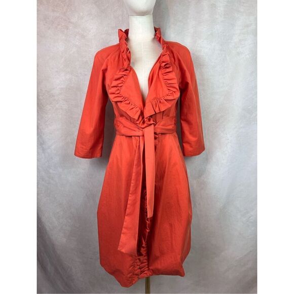 Y2K J.Crew Orange Ruffle Trench Coat Women’s Size 6 Stunning - Picture 1 of 8